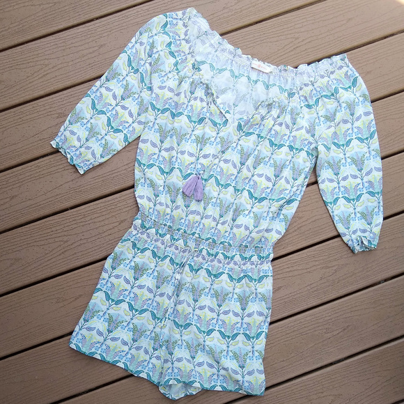 Tory Burch Silk Pastel Mosaic Tassel Tie Romper - Picture 2 of 8